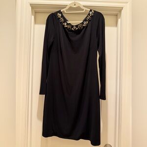 Vince Camuto Black Dress with Gold Embellished Neckline
